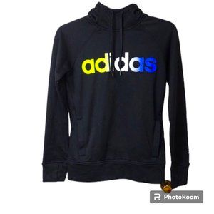Women's Adidas Climawarm Black LS Hoodie Colorful Adidas Spellout XS